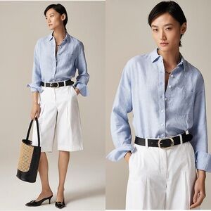 NWT J CREW Tall Garçon classic shirt in Baird McNutt Irish linen in French Blue
